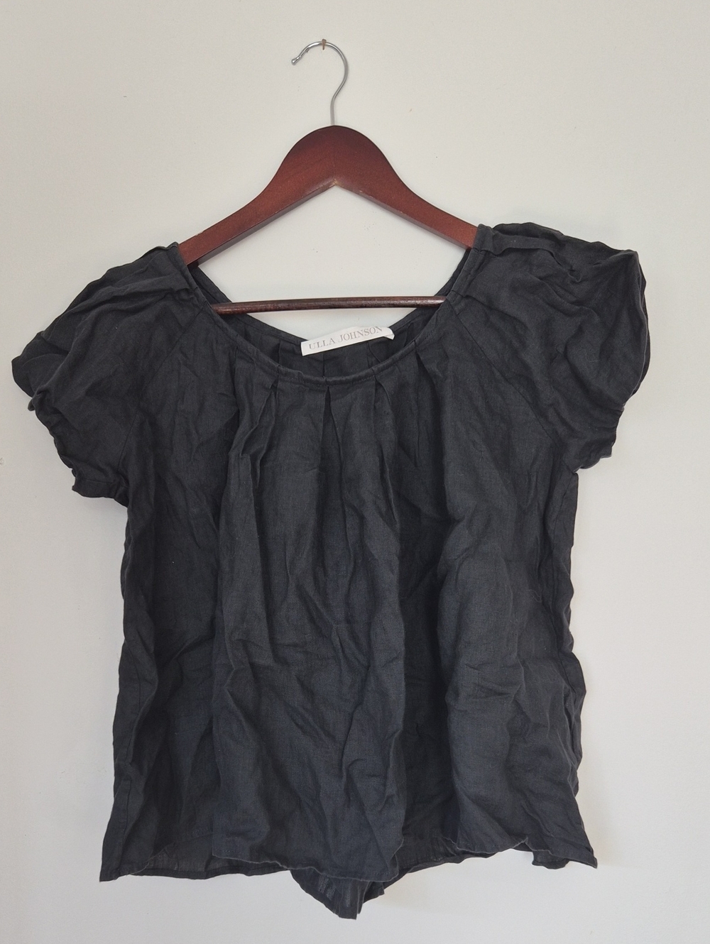 Ulla Johnson Charcoal Short Sleeve Pleated Bubble Top